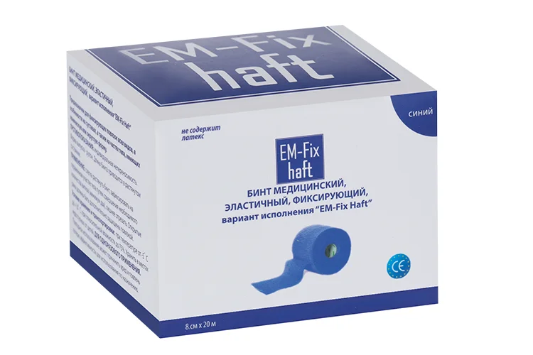 Медицинский бинт EM-Fix Haft эластичный фиксирующий 8 см × 20 м синий