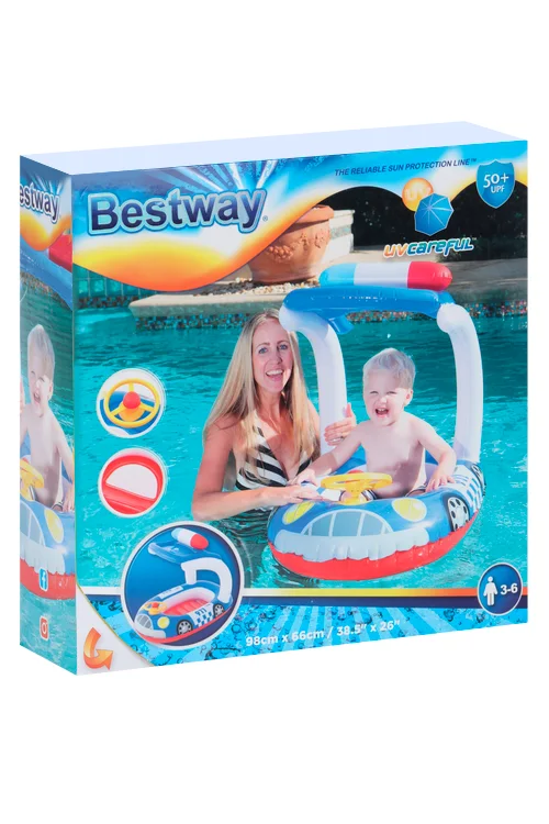 Лодочка Bestway для плавания Машинка с тентом 98×66 см от 3-6 лет от 3-6 лет цвета Микс