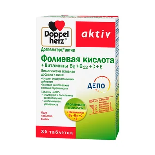 Доппельгерц Актив Фолиевая кислота+Витамины В6+В12+С+Е таблетки 30 шт