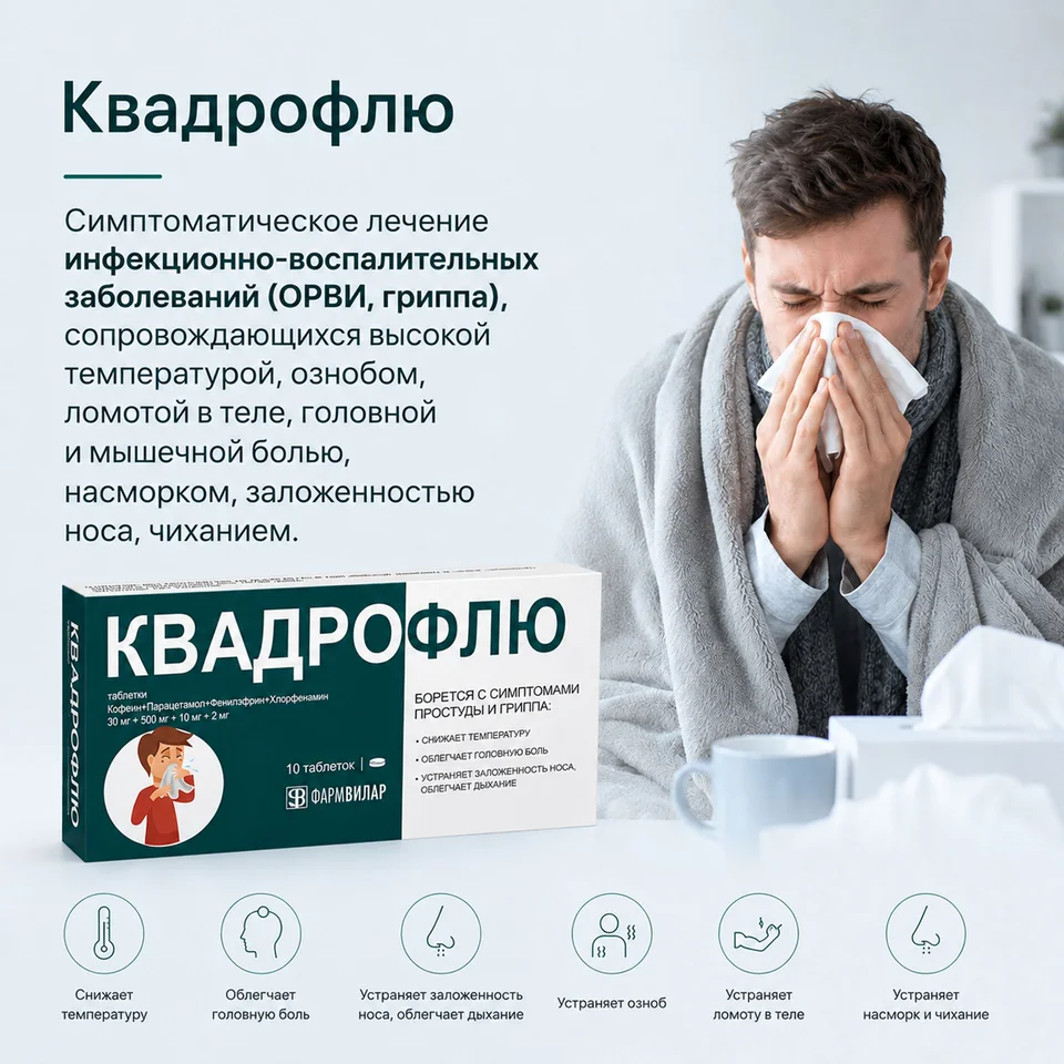 Квадрофлю таблетки 30+500 мг 10 шт