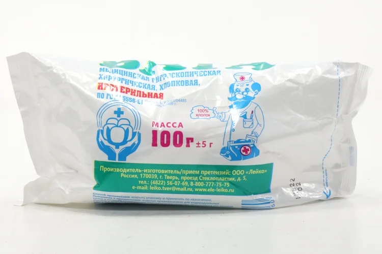 Вата н/с хирург, 100 г, Лейко