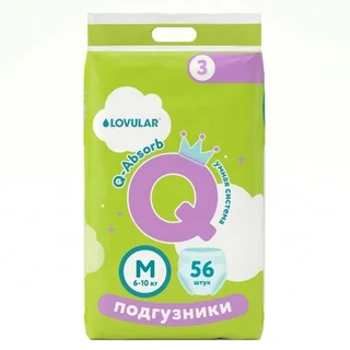 Подгузники Lovular Q M (6-10 кг), 56 шт