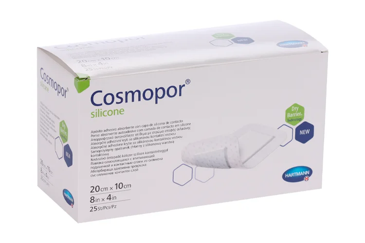 Повязка Cosmopor silicone с контактным слоем из силикона пластырный тип 20×10 см 25 шт