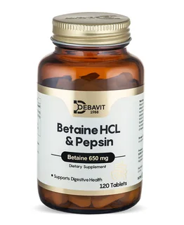 Пищеварение Debavit Бетаин HCl 650 мг + Пепсин, Желудок и Белки, 120 таблеток Халяль
