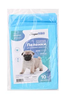 Пеленки ЭлараKids Зоо-Эконом впитывающие синие 60×60 см 10 шт