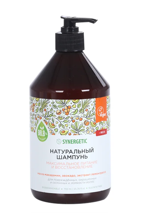 Шампунь Synergetic для волос макс питан / восстан макадамии / авокадо / лемонграсс 750 мл