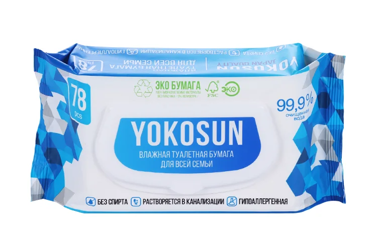 Бумага YokoSun туалетная влажная для всей семьи 78 шт