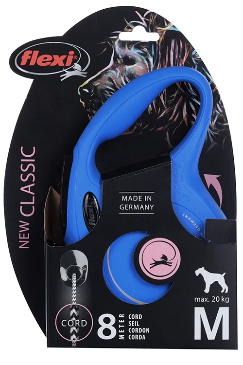 Поводок-рулетка Flexi New Classic для собак до 20 кг трос M 8 м голубой