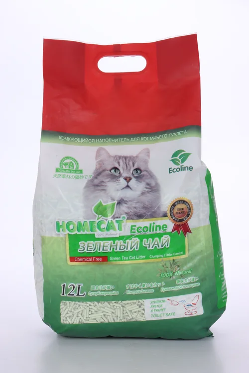 Наполнитель Homecat комкующийся для кошачьего туалета эколайн зеленый чай 12 л
