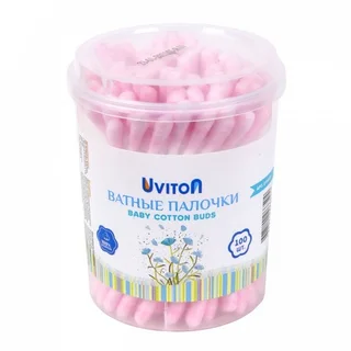 Ватные палочки для детей для макияжа цветные 100 шт Uviton розовые