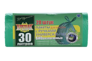 Мешки для мусора Крепак БИОразлагаемые 30 л с ручками ПНД 11 мкм 50?66 см 20 шт цвет зеленый