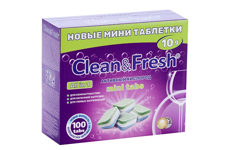 Таблетки для посудомоечных машин Clean&Fresh Al lin1 mini tabs 100 шт