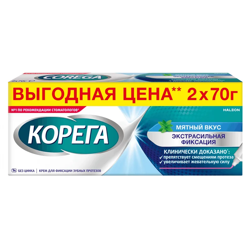 Корега Крем Для Фиксации Зубных Протезов Экстра Сильный 70 гр №2 Мята
