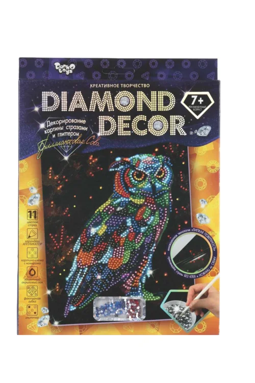 Набор для создания мозаики Danko Toys Бриллиантовая сова Diamond Decor планшетка без рамки