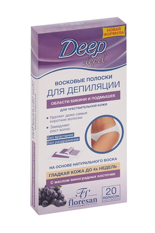 Полоски восковые Floresan Deep depil для депиляции области бикини и подмышек 20 шт