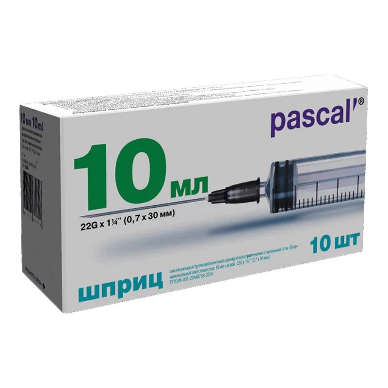 Pl Шприц 3-Х Компонентный Паскаль 10 мл С Иглой 21G (0,8×40 мм) 10 шт
