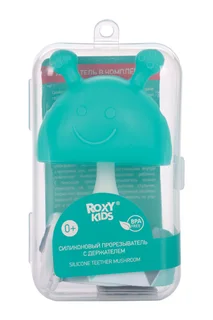 Прорезыватель Roxy Kids Силиконовый Грибочек мятный с держателем в футляре для зубов