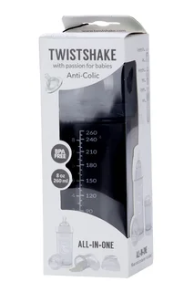Бутылочка Twistshake антиколиковая для кормления с контейнером черная 260 мл