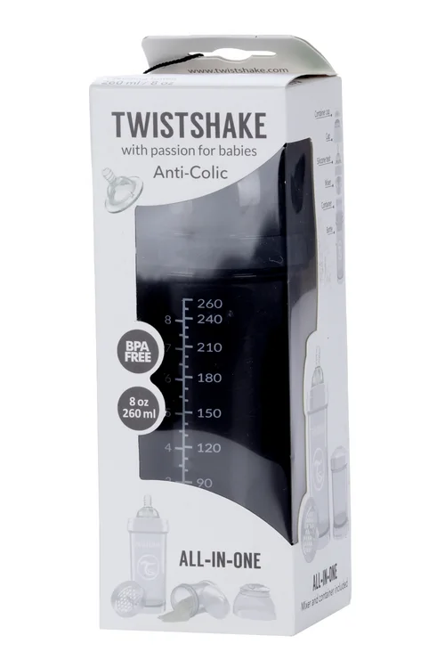 Бутылочка Twistshake антиколиковая для кормления с контейнером черная 260 мл