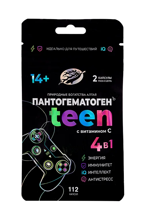 Пантогематоген Teen 4 в 1 с витамином C (14+) 0,2 гр 112 шт капсулы дой-пак