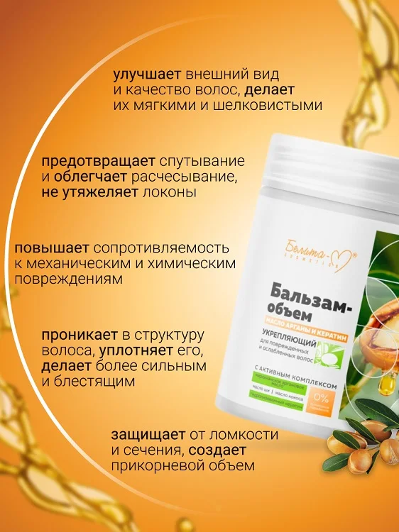 Белита-М Cosmetics Масло арганы и кератин Бальзам-объем Укрепляющий для поврежденных и ослабленных в