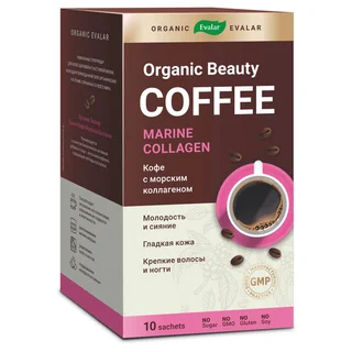 Бьюти кофе морской коллаген 5000 мг 10 саше-пакетов Organic Evalar