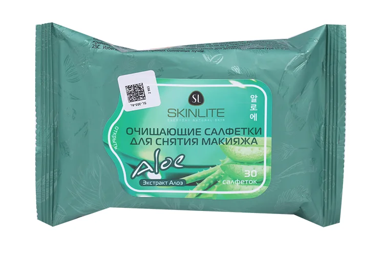 Салфетки Skinlite очищающие алоэ для снятия макияжа 30 шт