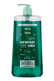 Шампунь / кондиционер / гель для душа Чистая линия 3в1 Taiga for men можжевельник / шалфей 1 л