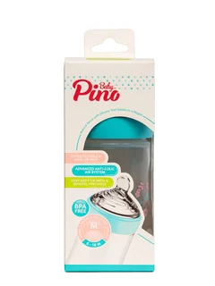 Детская бутылочка Baby Pino, размер М (Синий ободок, рис. цветы),260 мл