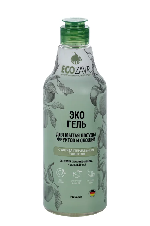 Эко-гель Ecozavr для мытья посуды фруктов и овощей с антибактер эффектом зеленое яблоко 500 мл