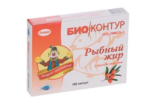 Рыбный жир с маслом облепихи, 330 мг, 100 шт, капсулы