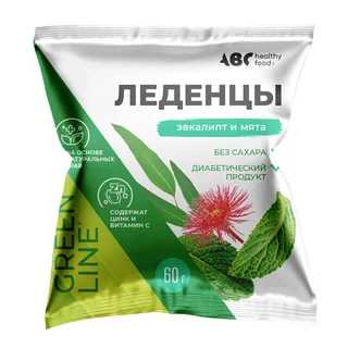 АВС хэлси фуд леденцы с цинком и витамин С эвкалипт и перечная мята б сах. 60 гр