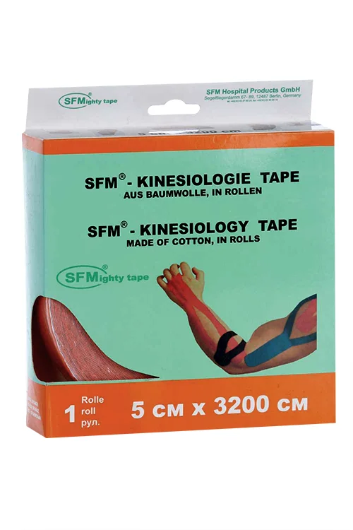 Лейкопластырь SFM кинезио тейп в диспенсере рулон с логотипом 5×3200 см оранжевый
