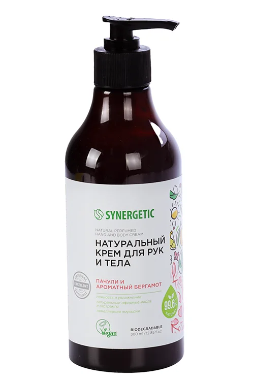 Крем Synergetic натур Пачули / ароматный бергамот для рук / тела 380 мл