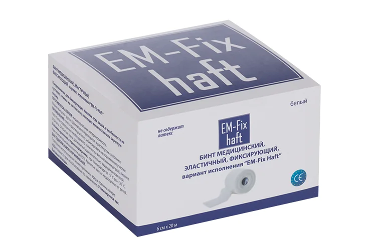 Медицинский бинт EM-Fix Haft эластичный фиксирующий 6 см × 20 м белый