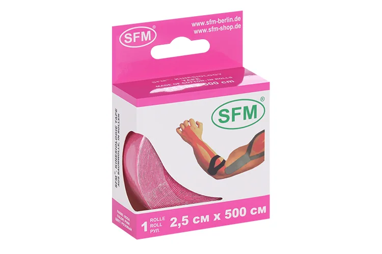 Лента кинезиологическая SFM-Plaster на хлопковой основе 2,5 см × 500 см розовая