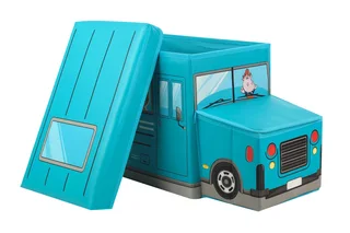 Короб для хранения с крышкой Школьный автобус 55×26×32 см 2 отделения цвет голубой