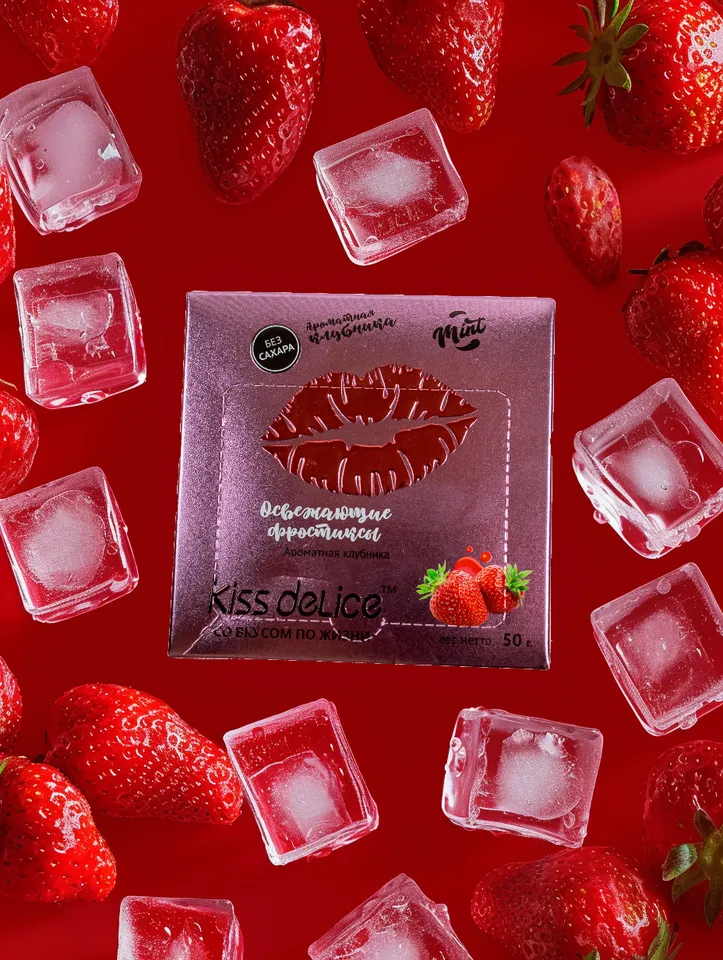 Конфеты-леденцы без сахара Kiss Delice со вкусом Ароматная клубника, 50г