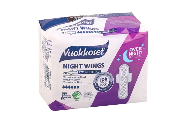 Прокладки Vuokkoset Night Wings гигиенич ночные удлинен с крылышками 9 шт
