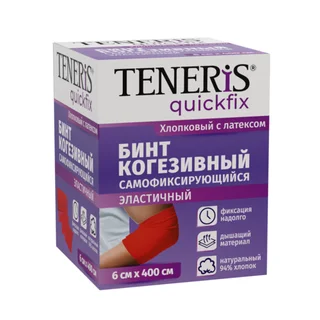 Бинт Тенерис когезивный самофикс 6 см × 4 м на тканевой основе с латексом красный