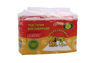 Пеленки Доброзверики для животных впитывающие одноразовые 60×40 см 30 шт