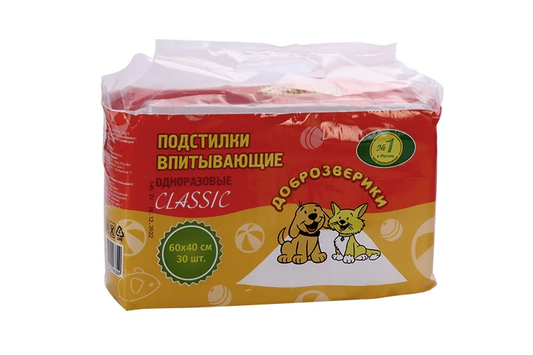 Пеленки Доброзверики для животных впитывающие одноразовые 60×40 см 30 шт