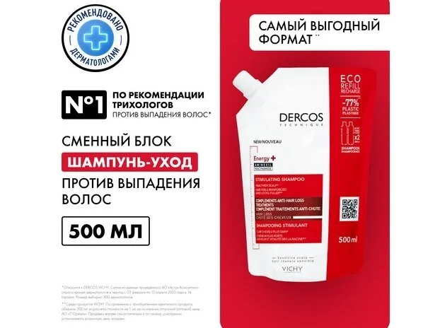 Виши Деркос Энерджи+ шамп. п/выпадения волос 500 мл сменный блок