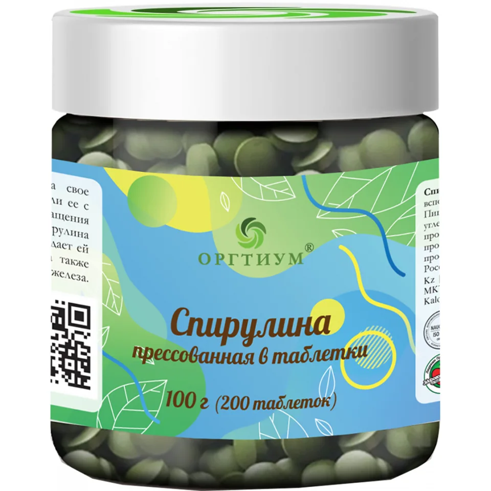 Пищевая продукция Спирулина прессованная в таблетках, 100 г, Оргтиум