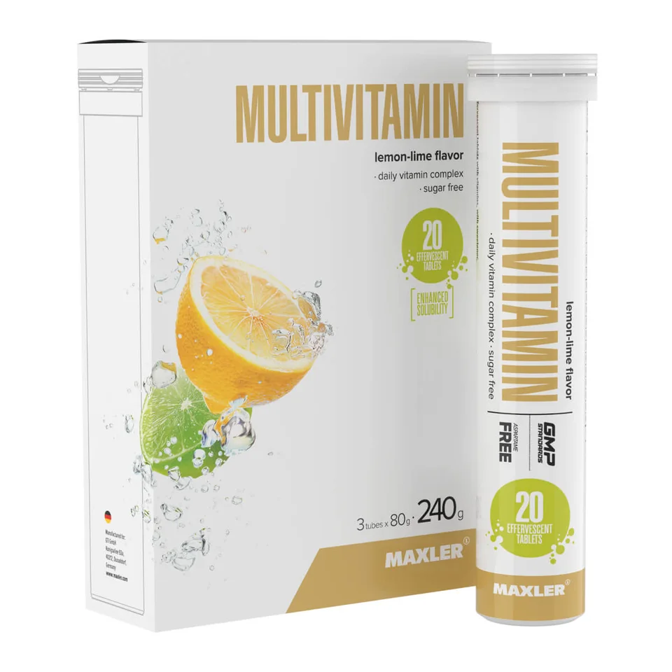 Мультивитамины, 3 тубы*20 шипучих таблеток, со вкусом Лимон-лайм, Maxler