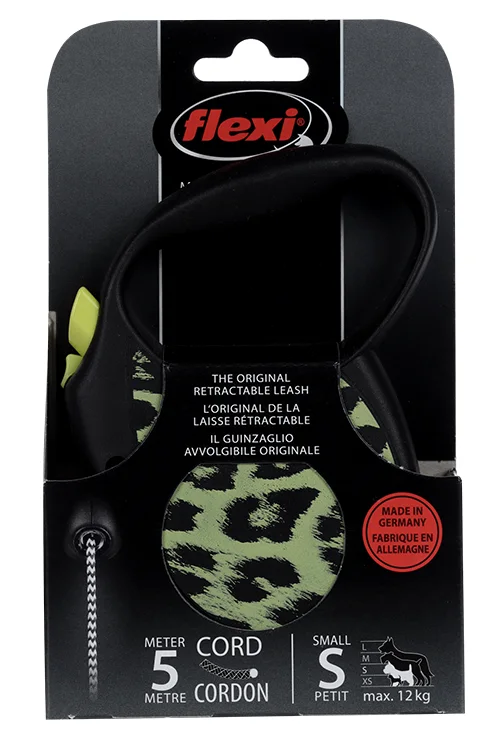 Поводок-рулетка Flexi safari cord S 5 м 12 кг черный с желтым
