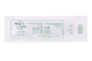 Шприц MedCare 3-комп однораз стерил с иглой 0.7×40 мм (22Gх1 1/2"), 5 мл