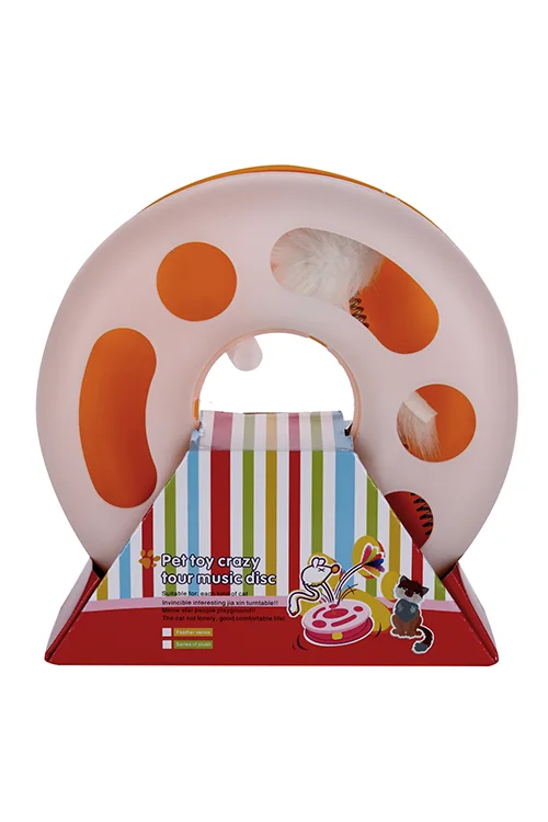 Игрушка Чистый котик для кошек трек-круг с мышью на пружине 25×7,5 см белый / желтый