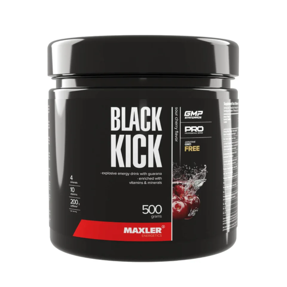 Энергетический напиток с кофеином и гуараной Блэк Кик (Black Kick), вкус вишня, 500 г, Maxler
