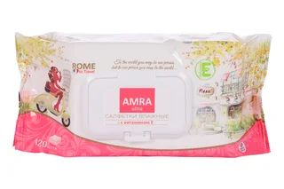 Салфетки Amra travel Rome влажные освежающие с витамином Е 120 шт